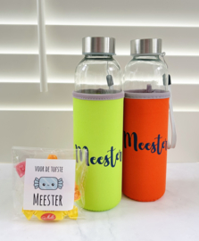 Waterfles Meester - Glas met sleeve