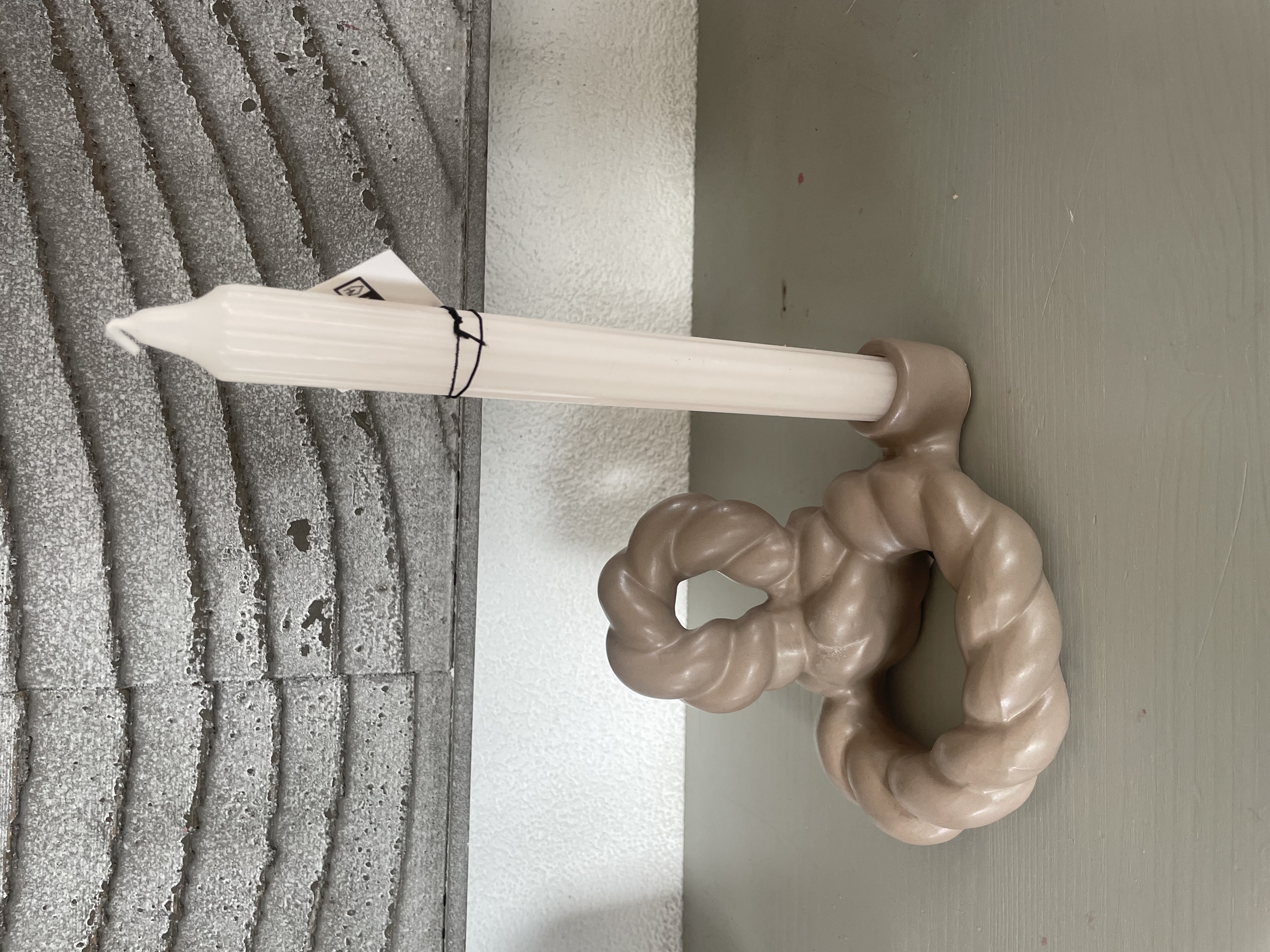 Geweven kandelaar beige grijs
