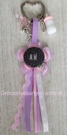 Naamsleutelhanger kraamzorg roze met paars