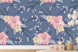 Behang |  Floral Pink Blue