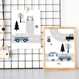 Posterset | Voertuigen | Caravan | Jeansblauw