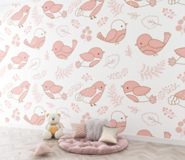 Behang | Vogeltjes Roze