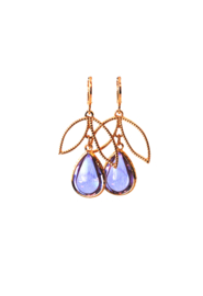 Oorbellen blad goldplated en crystal paars