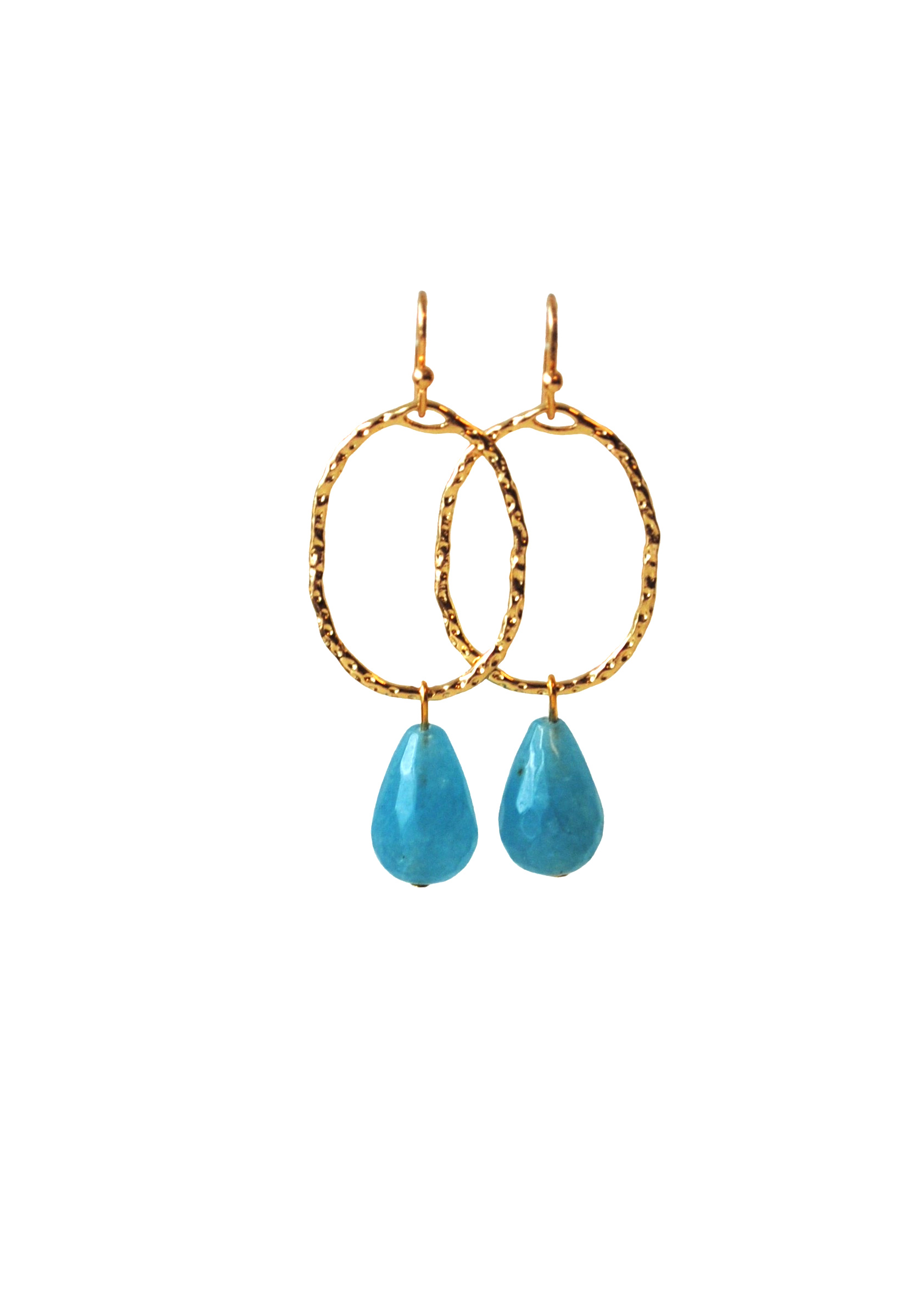 Oorbellen met tussenstuk 24K goldplated en druppel blauw kwarts