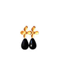Oorsteker bloem en druppel onyx facet