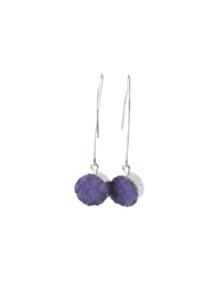 Ellips oorbellen met hanger resin paars/zilver