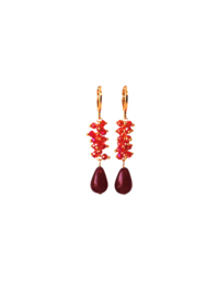Oorbellen met crystal rood en druppel jade rood