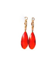 Creolen goldplated met glas druppel rood/oranje