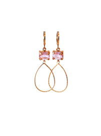 Oorbellen met crystal roze  en hanger 24K goldplated