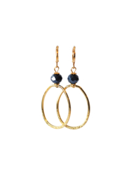 Oorbellen met crystal denim blue en hanger 24K goldplated