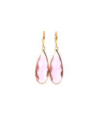 Creooltjes klein goldplated met glas druppel roze