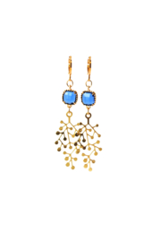 Oorbellen met crystal blauw en hanger goldplated