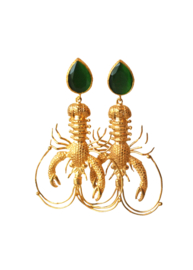 Statemeent oorbellen kreeft groot 24K goldplated en oorsteker cat eye groen- limited edition