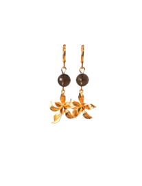 Oorbellen met rookkwarts en hanger bloem 24K goldplated