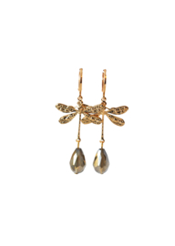 Oorbellen libelle goldplated en crystal