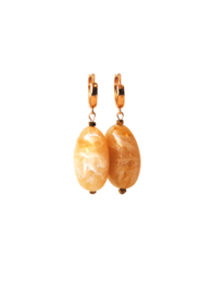 Creolen 24K goldplated met hanger beige gemêleerd en hematiet