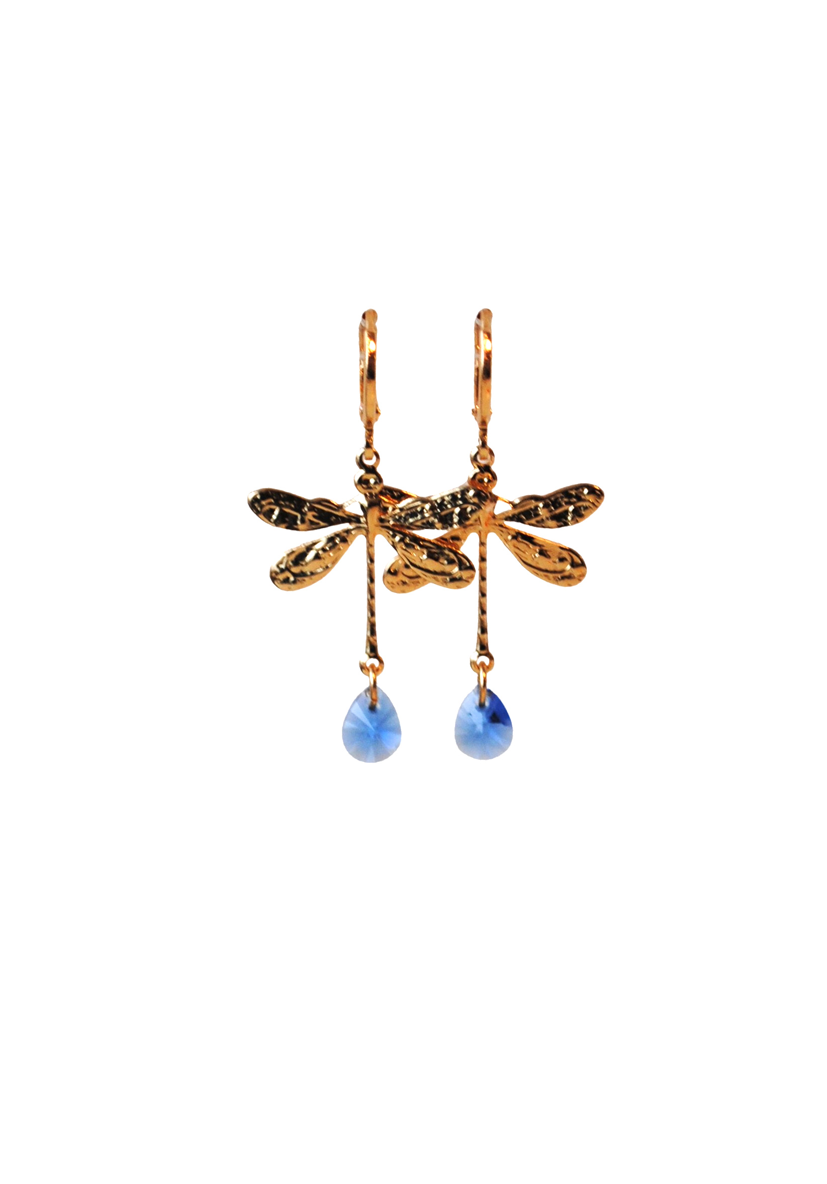 Oorbellen libelle met kleine crystal druppel