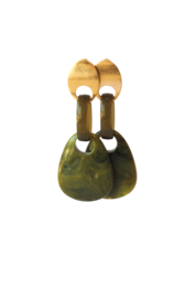 Oorbellen olijfgroen met oorsteker vintage goldplated