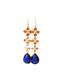 Oorbellen met bloemetjes en crystal blauw