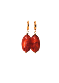 Creolen 24K goldplated met hanger amber gemêleerd en hematiet