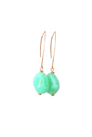 Ellips oorbellen met hanger groen goldplated of verzilverd