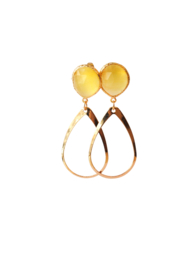 oorbellen met cat eye geel en hanger goldplated