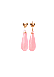 Oorstekers hartje met crystal en druppel jade roze