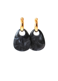 Creool 24K goldplated met hanger zwart/grijs