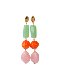 Statement oorbellen groot resin groen/oranje/roze