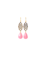 Oorbellen met tussenstuk goldplated of verzilverd en druppel jade roze