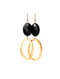 Oorbellen met onyx en hanger vintage goldplated