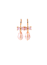 Oorbellen met hartjesstrikje en crystal roze