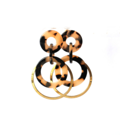 Oorbellen leopard print creme/black en ring oud goud