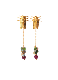 Oorsteker insect 24K goldplated met hanger edelsteen