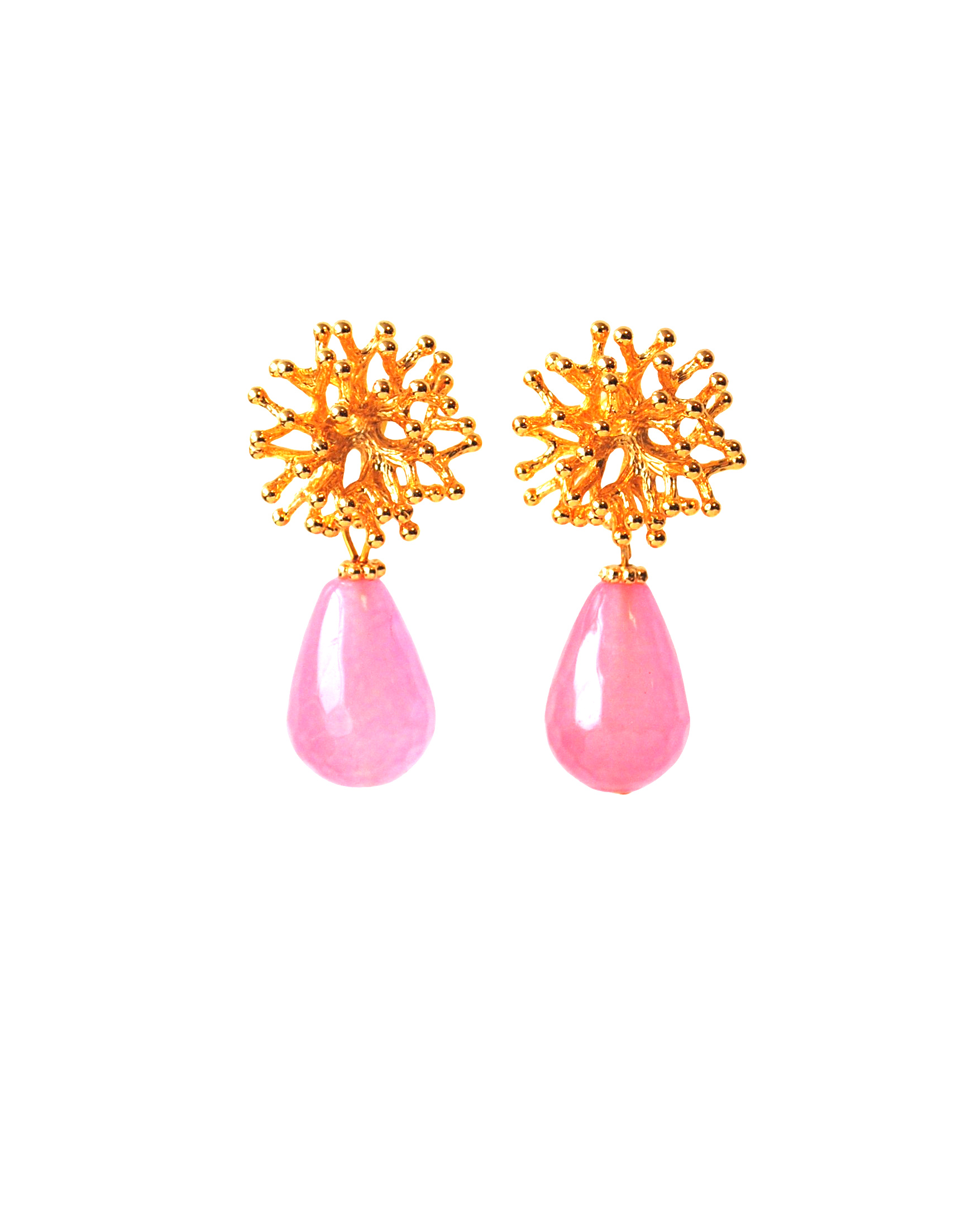 Oorbellen met oorsteker 24K goldplated en druppel agaat roze