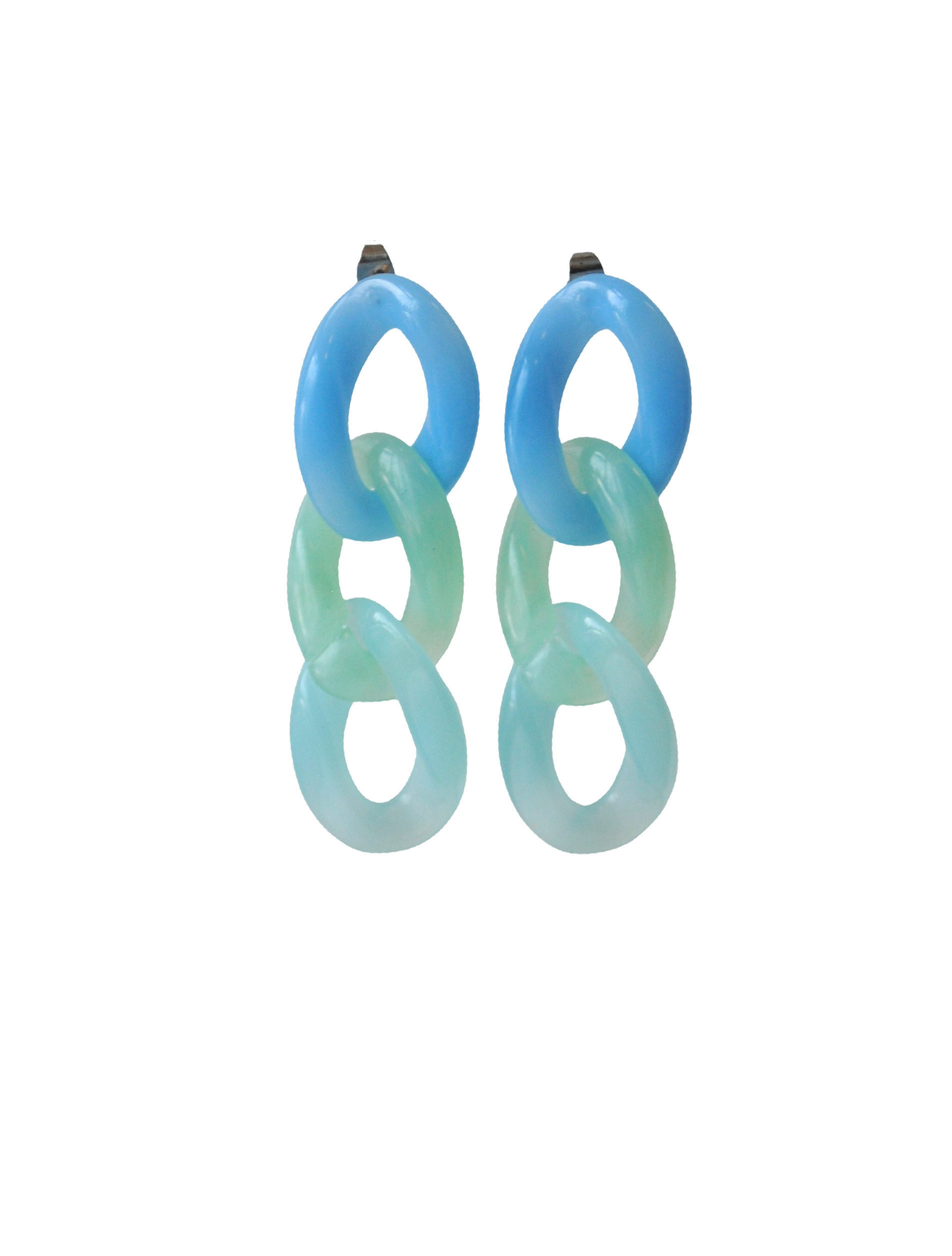 Oorbellen resin schakels blauw/groen