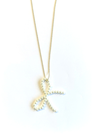 Lange ketting goldplated met parel strik