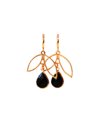 Oorbellen blad goldplated en crystal zwart