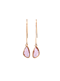 Ellips oorbellen met hanger crystal roze
