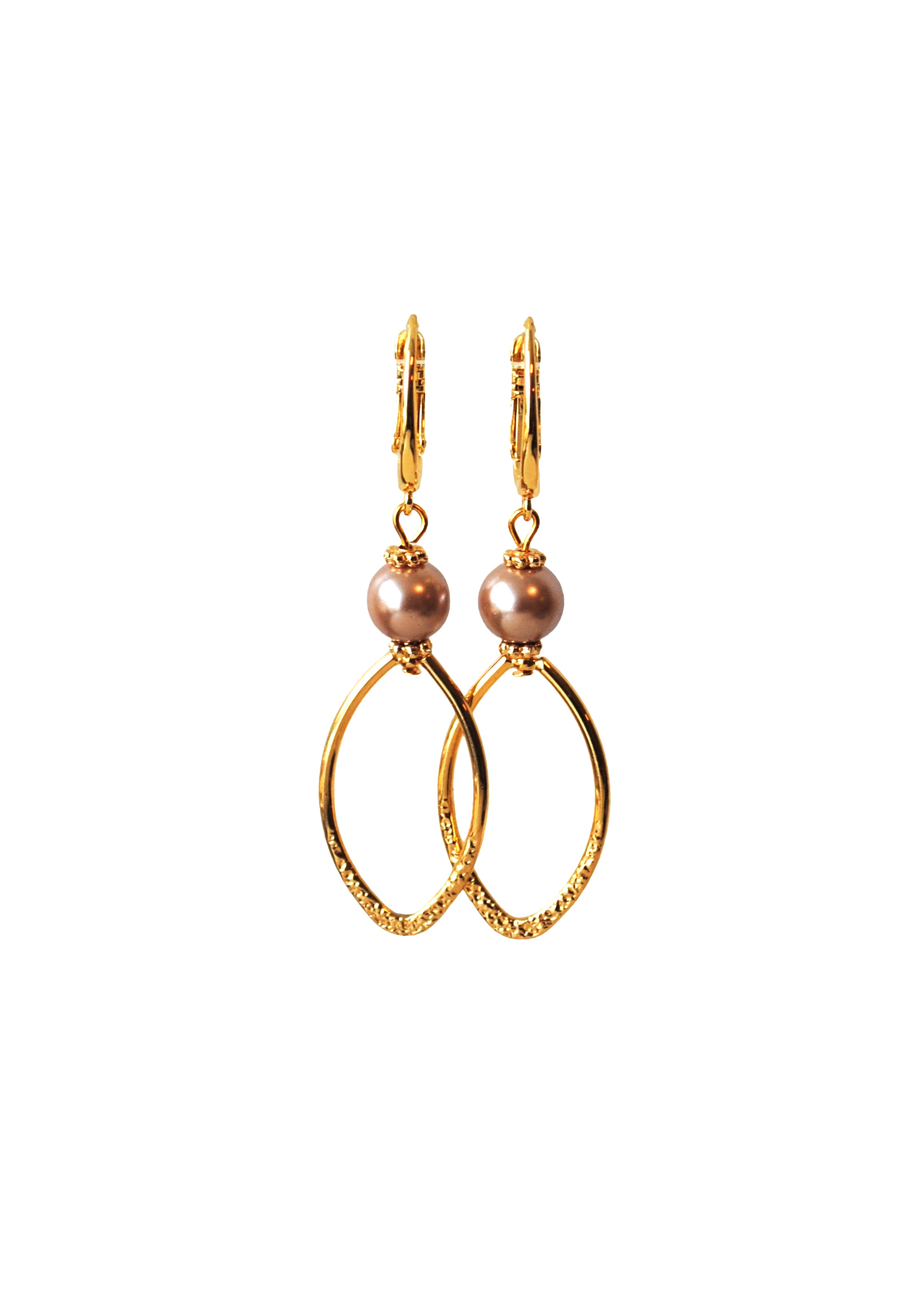 Oorbellen met glasparel goud en hanger 24K goldplated