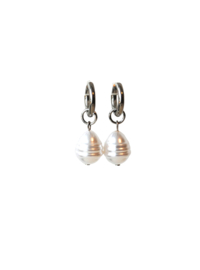 Stainless steel creolen met imitatie parel wit geribbeld