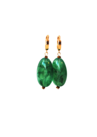 Creolen 24K goldplated met hanger groen gemêleerd en hematiet