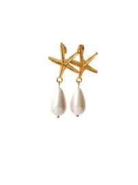 Oorbellen met oorsteker zeester en schelpparel