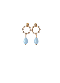 Oorbelletjes klein  24K goldplated oorstekers met zirkonia en jade licht blauw