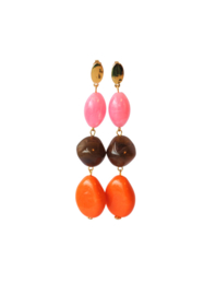 Statement oorbellen resin roze/bruin/oranje