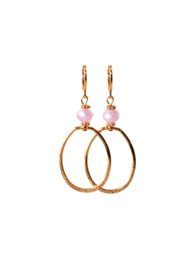 Oorbellen met crystal roze en hanger 24K goldplated