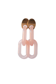 Oorbellen met schakels poederroze en oorsteker vintage goldplated