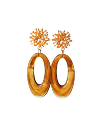 Oorsteker 24K goldplated en hanger resin licht bruin