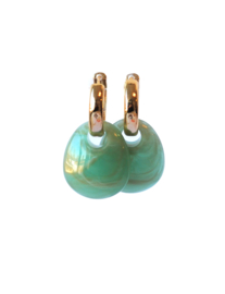 Creolen 24K goldplated en hanger turquoise/groen met een vleugje goud