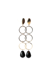 Oorbellen 3 ringen goldplated of rhodium (zilverkleur) en onyx